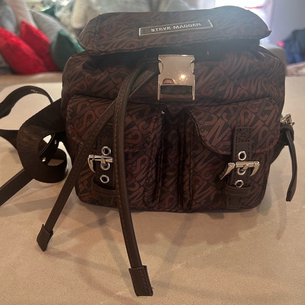 Steve Madden Brown Small Backpack with Silver Accents